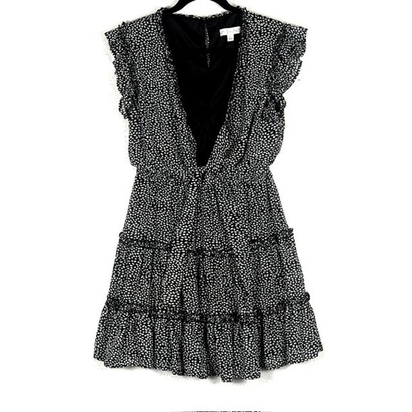 She + Sky Dresses & Skirts - She + Sky Black White Petal Print Tiered Ruffle Mini Dress SS7051 Womens Large